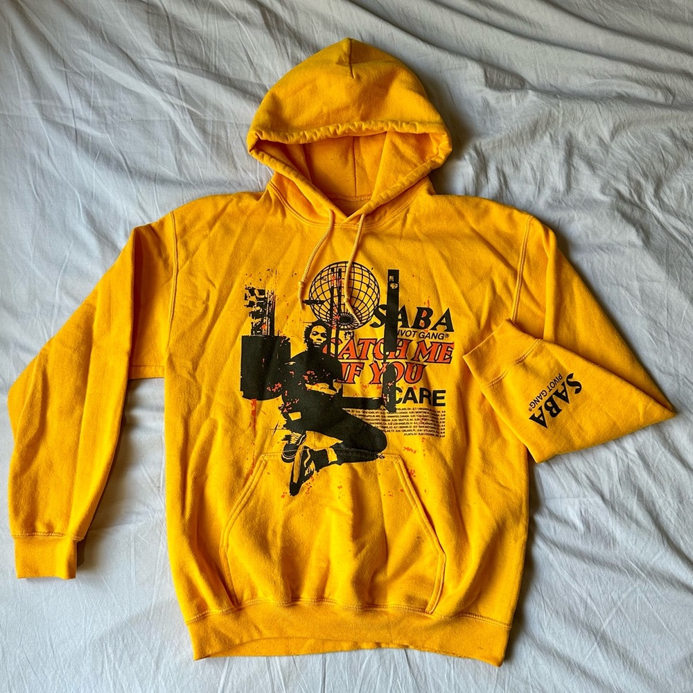 Saba CATCH ME IF YOU CARE Tour Hoodie | Yellow | #ATHLETICUNION | Small